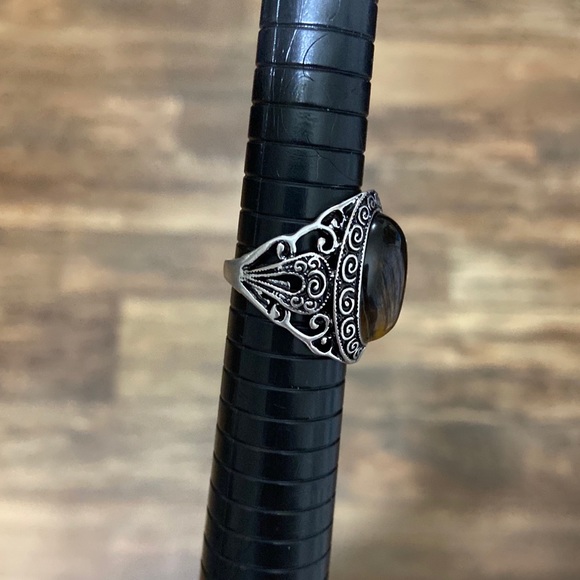 Tiger Eye Stone Vintage Now Ring Silvertone 7.5 - Picture 5 of 12